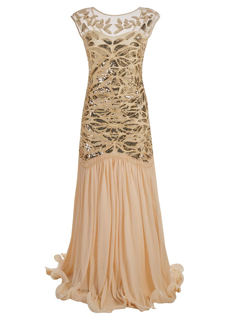 Green 1920s Maxi Sequined Flapper Dress