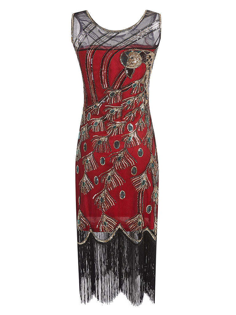 4 Colors 1920s Peacock Sequined Flapper Dress