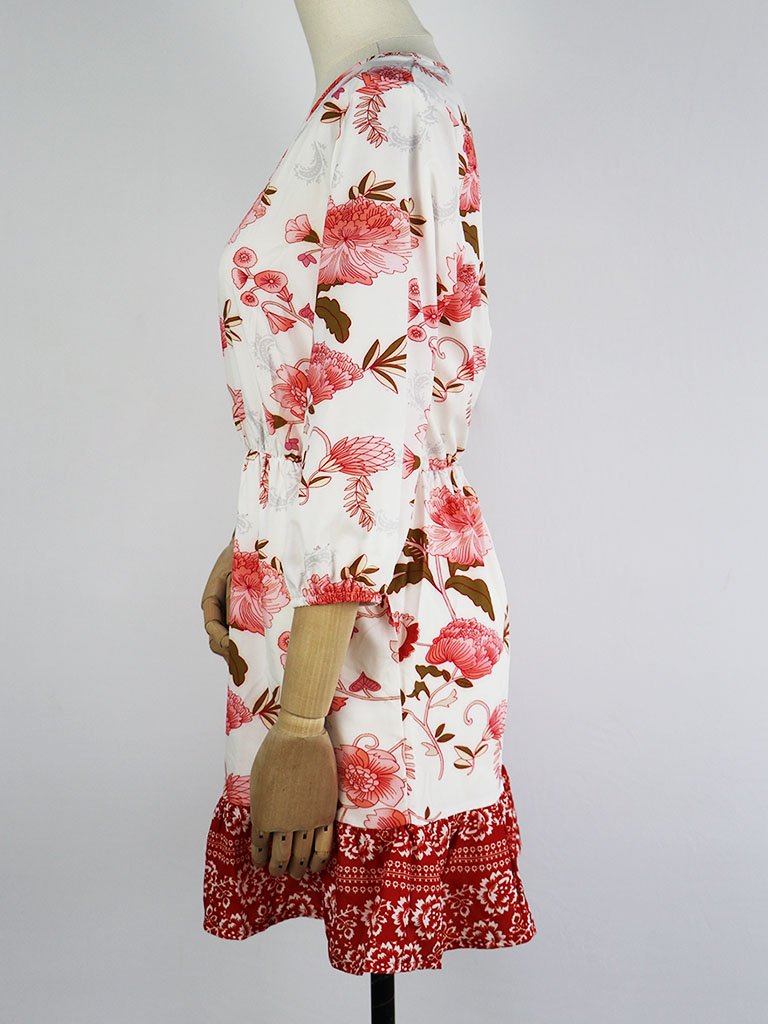 Boho Dress Floral Printed V Neck Beach Dress Half Sleeve