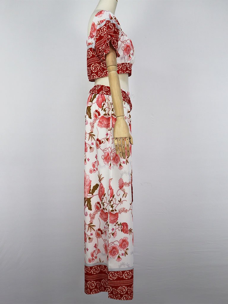 2 Pieces Boho Outfits Cropped Floral Printed Beach Wear For Women