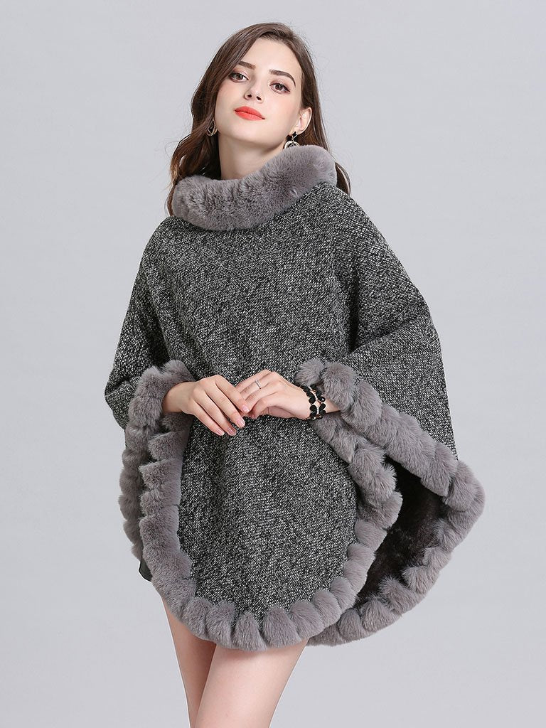 Woolen Poncho Faux Fur Shawl Collar Oversized Winter Coat