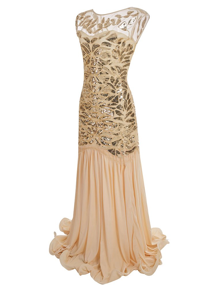 Green 1920s Maxi Sequined Flapper Dress