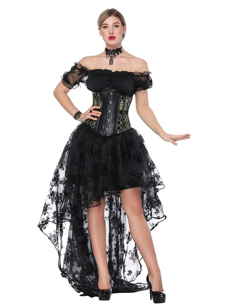 Gothic Costume Halloween  Lace  Top Corset And Asymmetrical Skirt