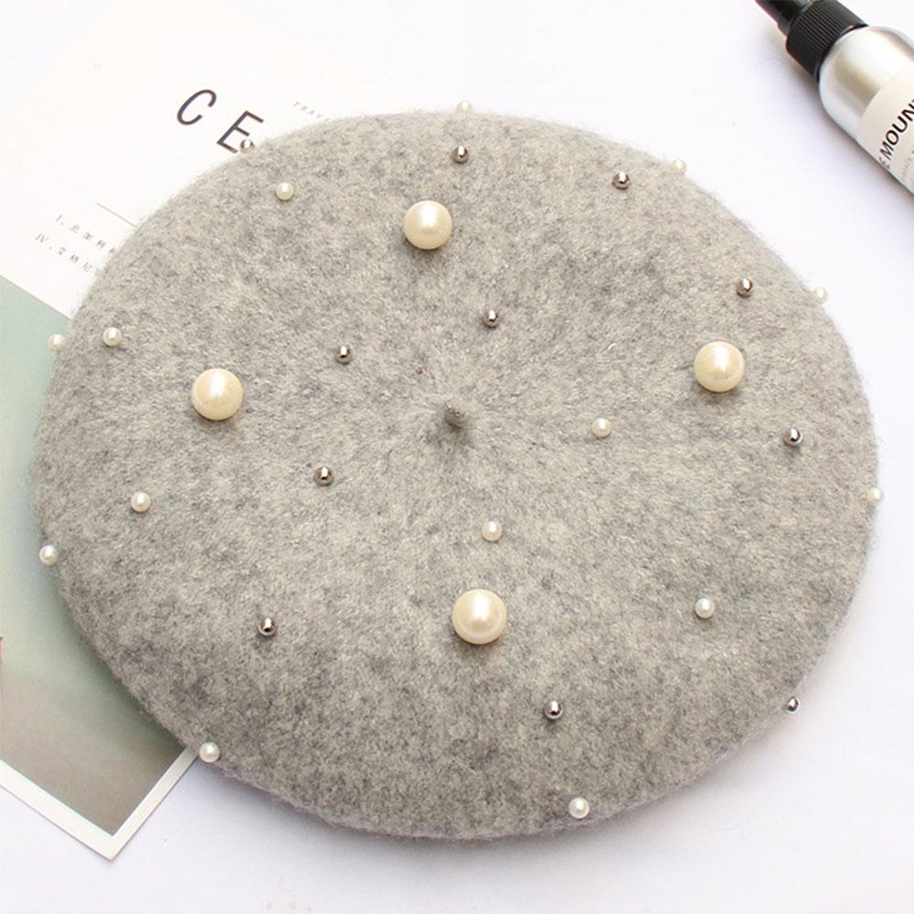 Pearl Stars Wool Felt Beret Hat Cap