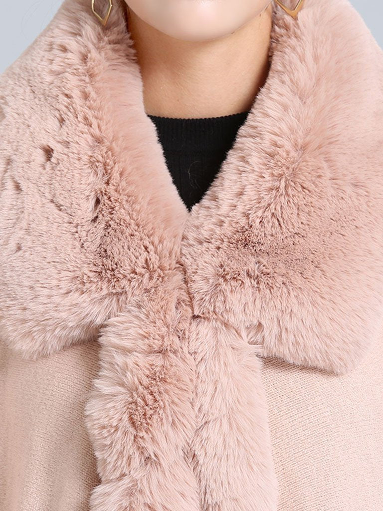 Poncho Sweater Faux Fur Coat Shawl Collar