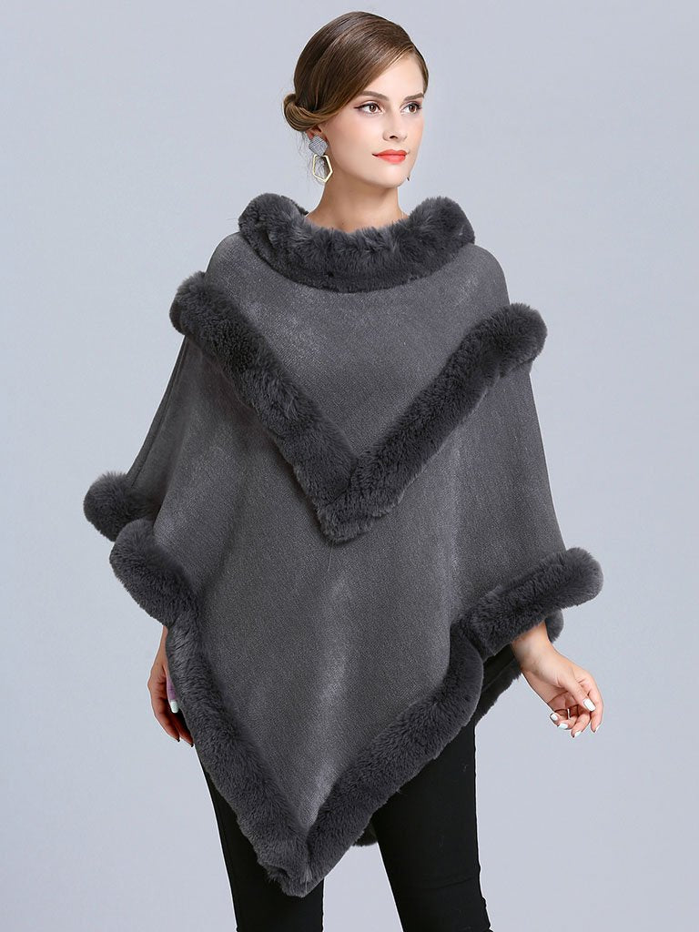 Coat Cape Peacoat Faux Fur Collar Poncho
