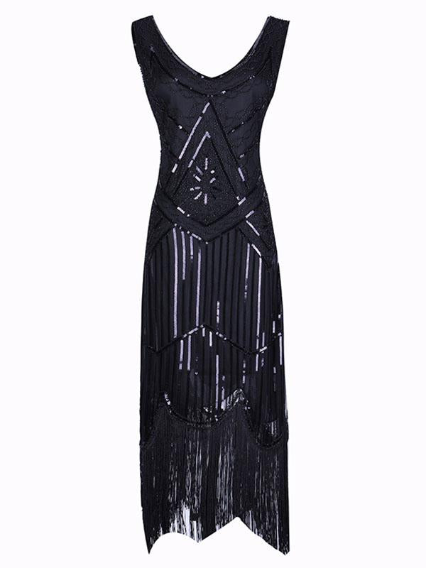 Apricot 1920s Crew Neck Sequined Fringed Flapper Dress