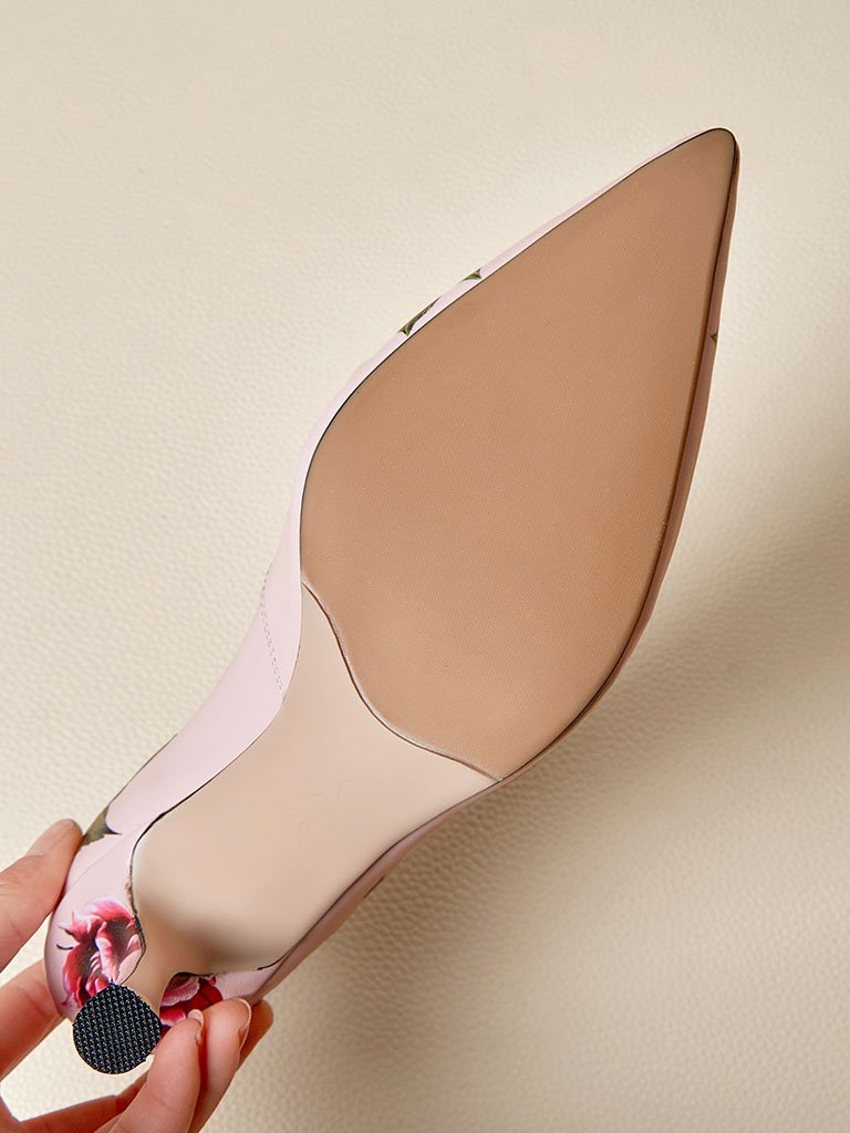 Rose Print Rhinestone Stiletto Heel Vintage Shoes