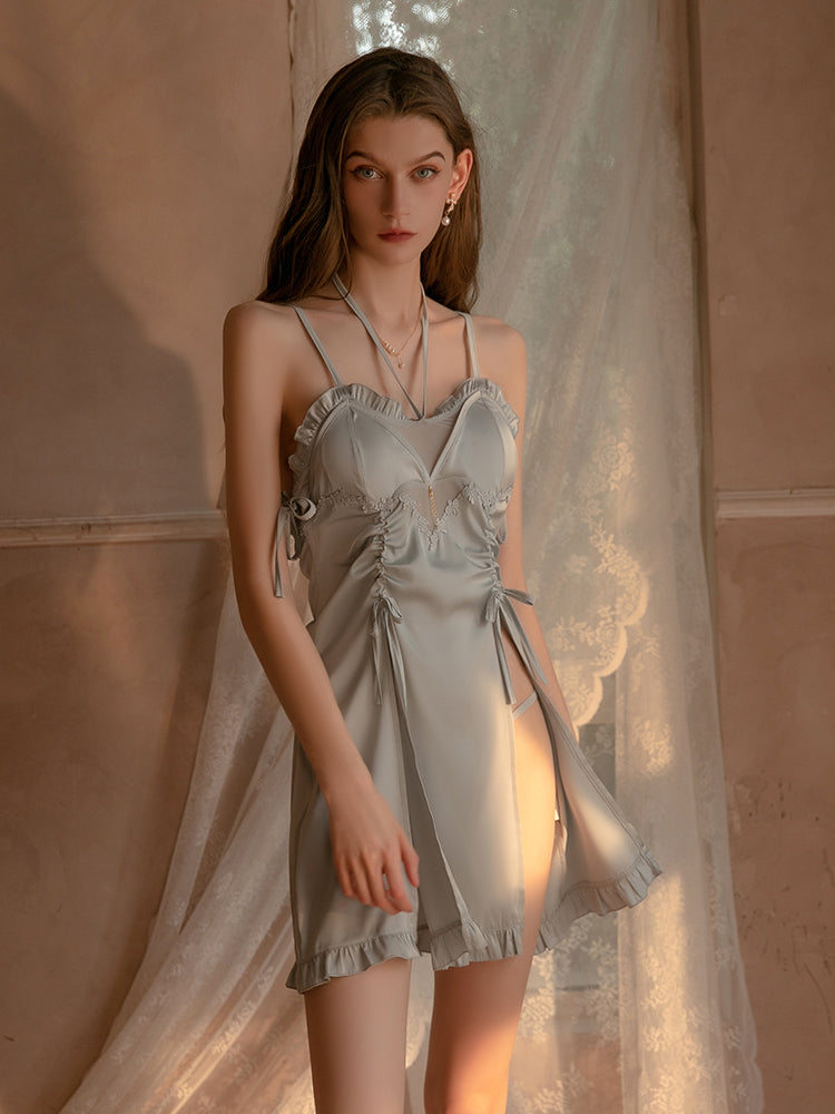 Chemise Blue Spaghetti Strap Backless Lace Lingerie