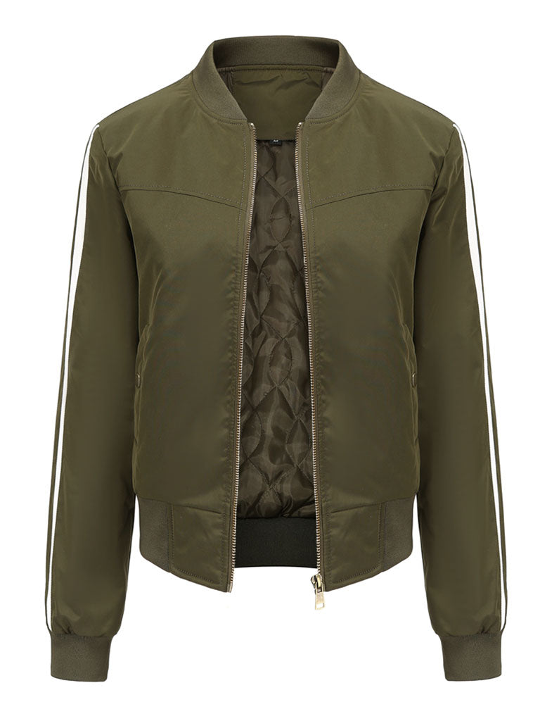 Pilot Style Jacket Daily Fall Winter Casual Solid Color Stand Collar Sporty Jacket