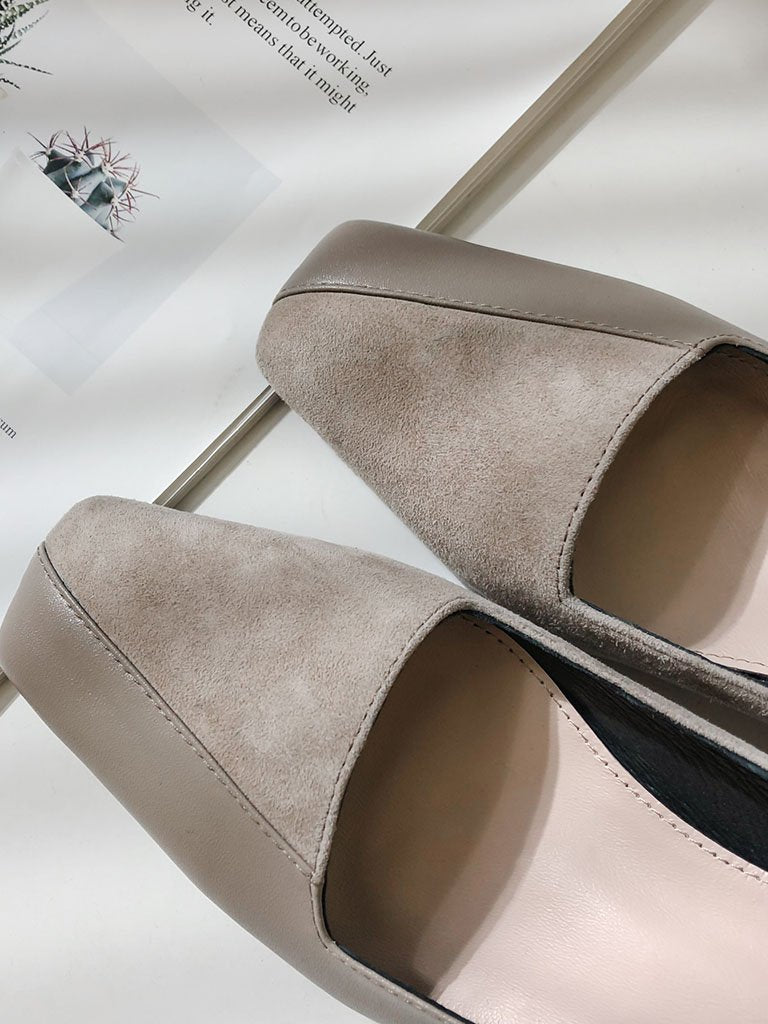 Handmade Chunky Heel  Square Toe Leather Vintage Shoes