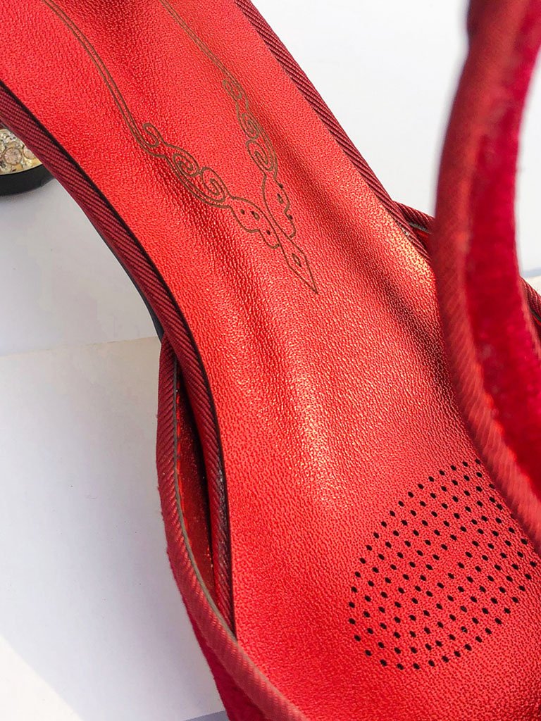 Velvet Rhinestone Chunky Heel  Vintage Shoes