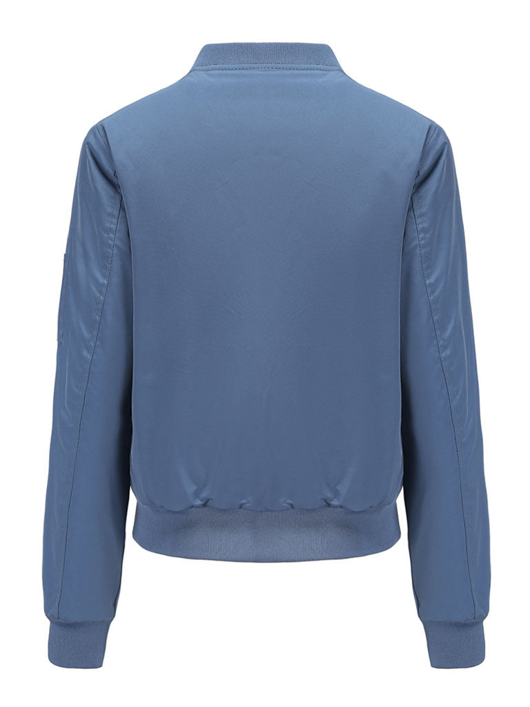 Pilot Style Jacket Daily Zippered Fall Winter Casual Solid Color Stand Collar Sporty Jacket