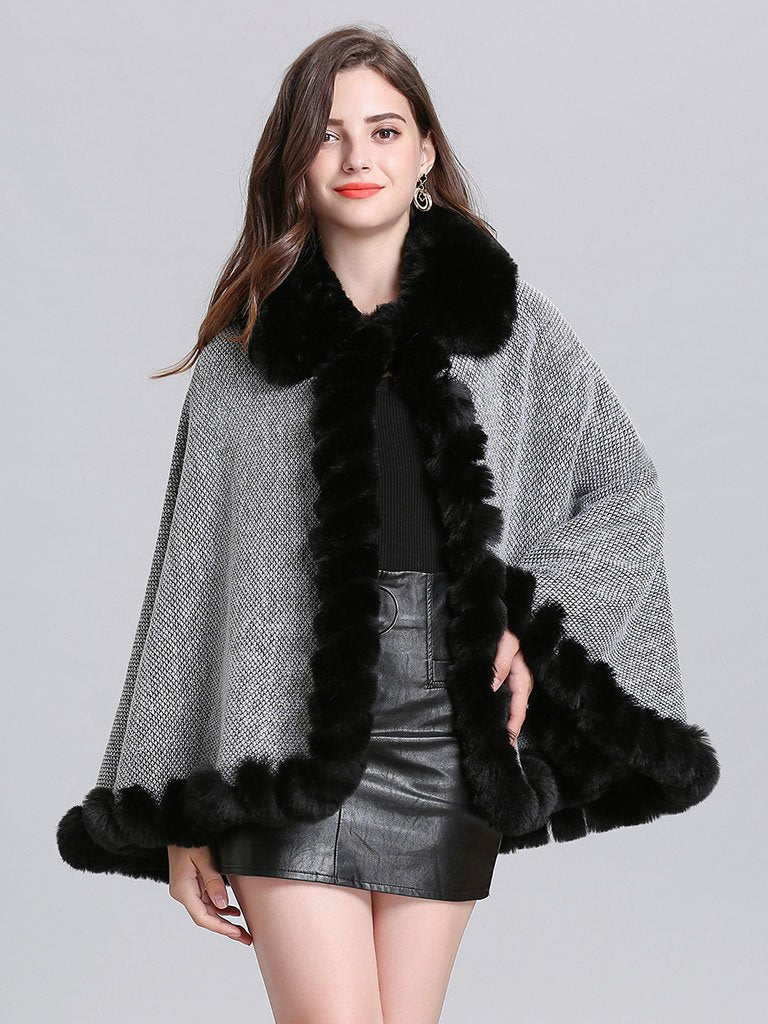 Poncho Knitwear Oversized Sweater Faux Fur Coat Shawl Collar Sweaters