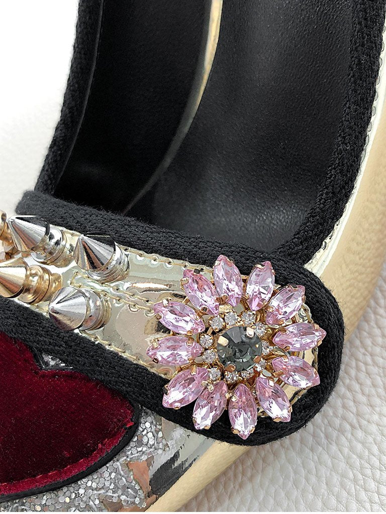 Sweet Heart Rivet Chunky Heel  Vintage Shoes