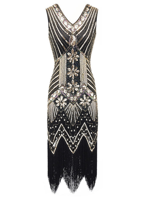 4 Colors 1920s  Sequined Fringed Flapper Dress