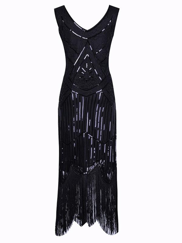 Apricot 1920s Crew Neck Sequined Fringed Flapper Dress