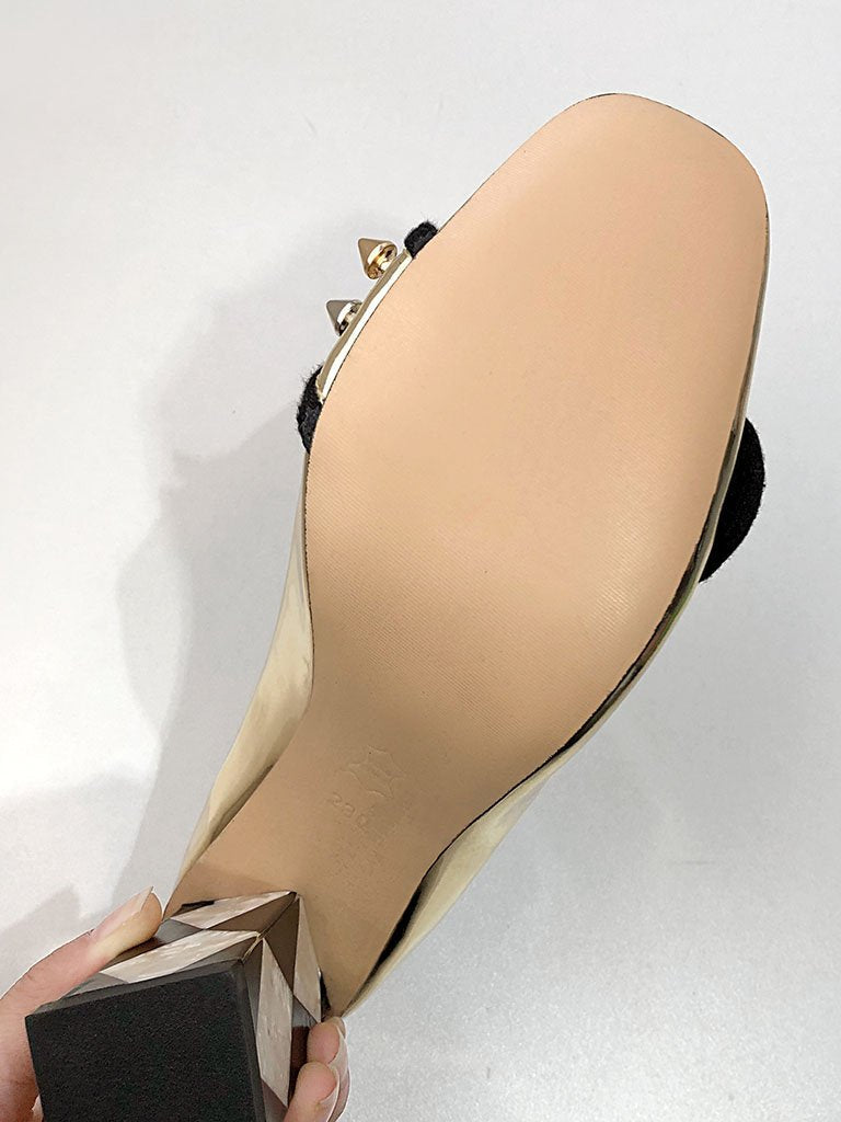 Sweet Heart Rivet Chunky Heel  Vintage Shoes