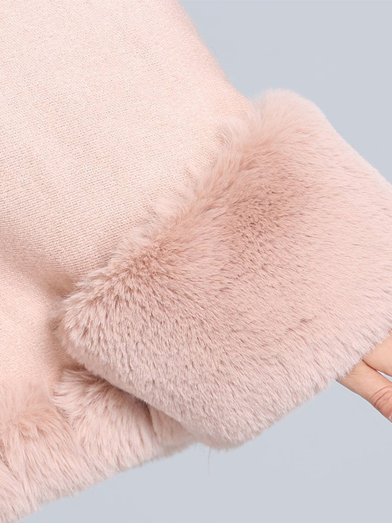 Poncho Sweater Faux Fur Coat Shawl Collar