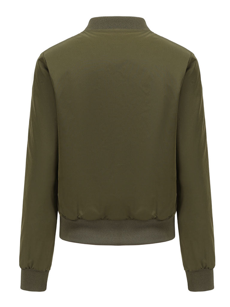 Pilot Style Jacket Daily Fall Winter Casual Solid Color Stand Collar Sporty Jacket