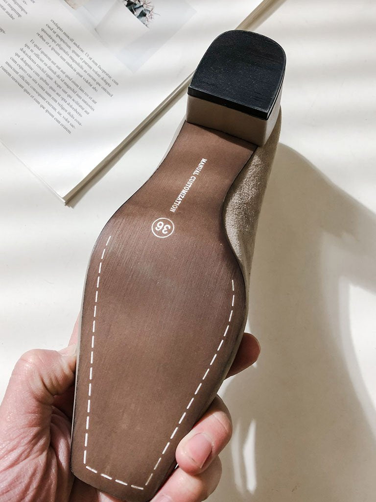 Handmade Chunky Heel  Square Toe Leather Vintage Shoes