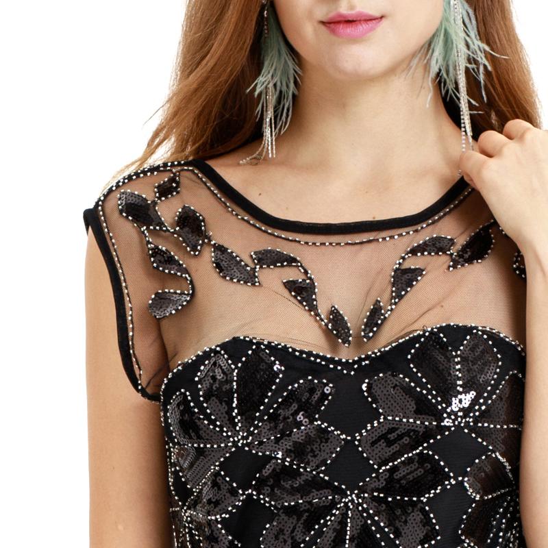 Black Gold 1920s Crew Neck Sequined Flapper Dres