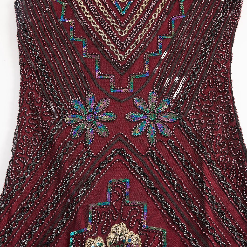 Wine Red 1920s V Neck Sequined Flapper Dress