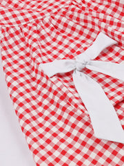 1950s V Neck Red Plaid Vintage Dress