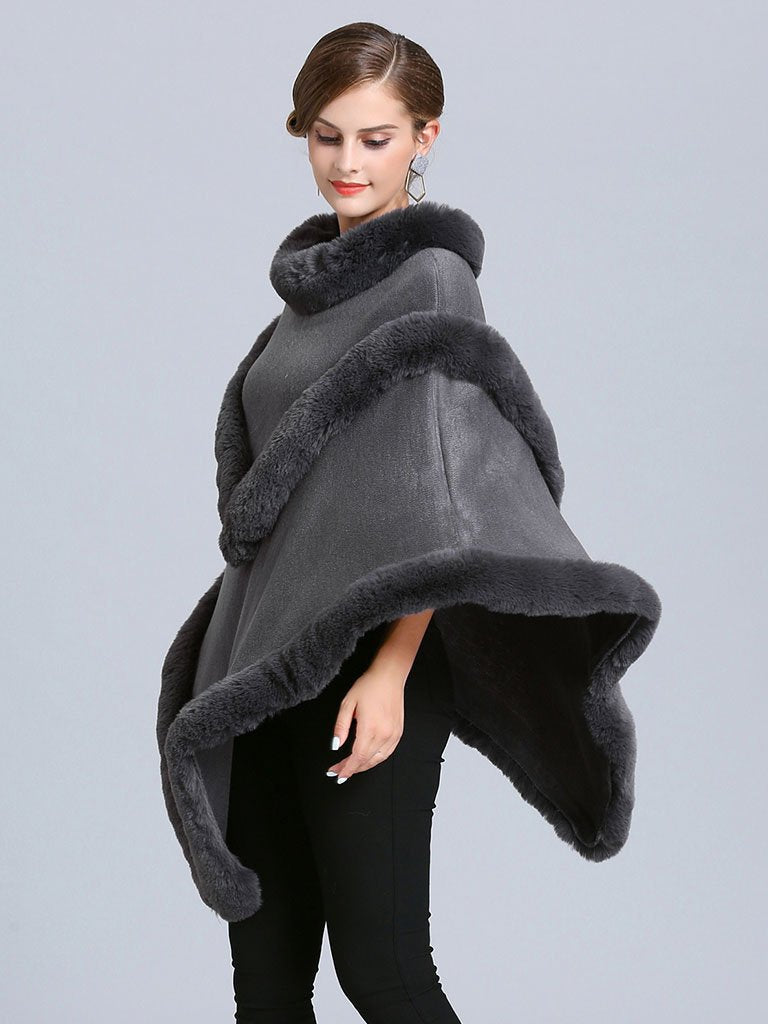 Coat Cape Peacoat Faux Fur Collar Poncho