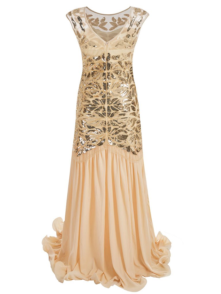 Green 1920s Maxi Sequined Flapper Dress