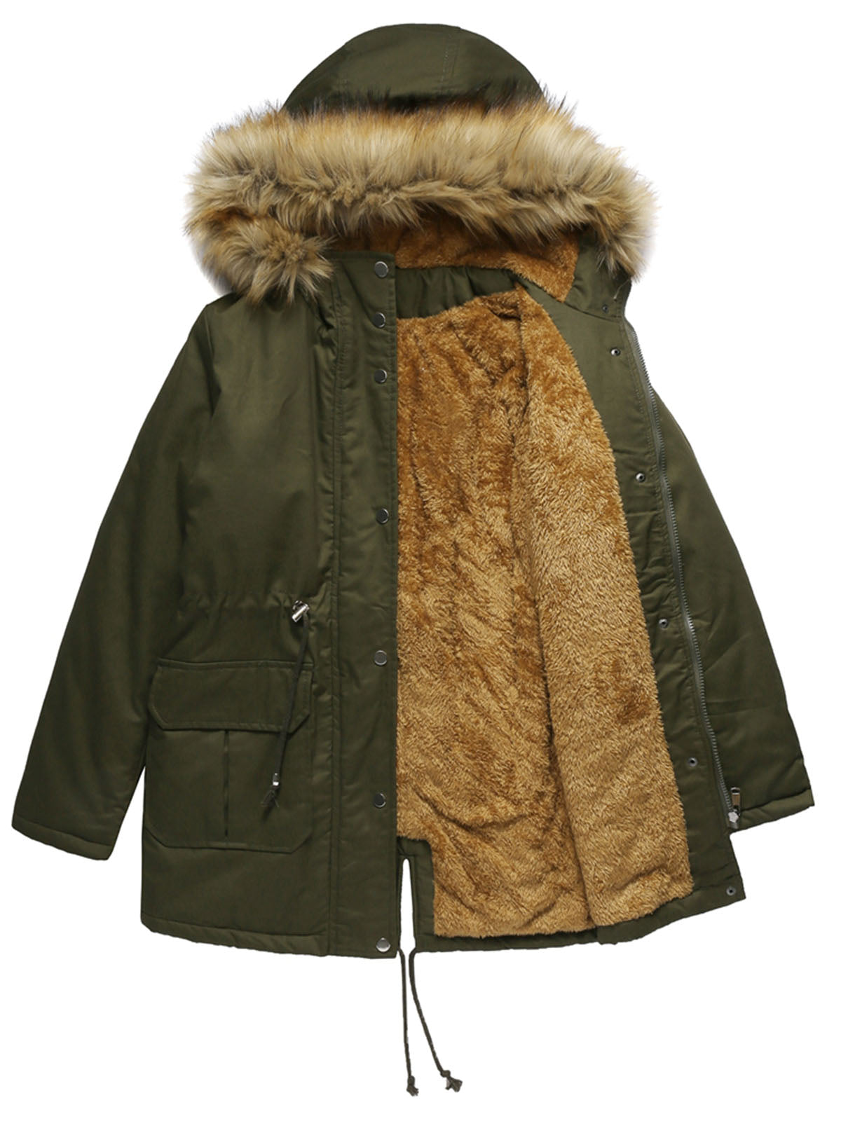 Coat Street Daily Winter Plush Long Coat Solid Color Oversized Fur Warm Coat