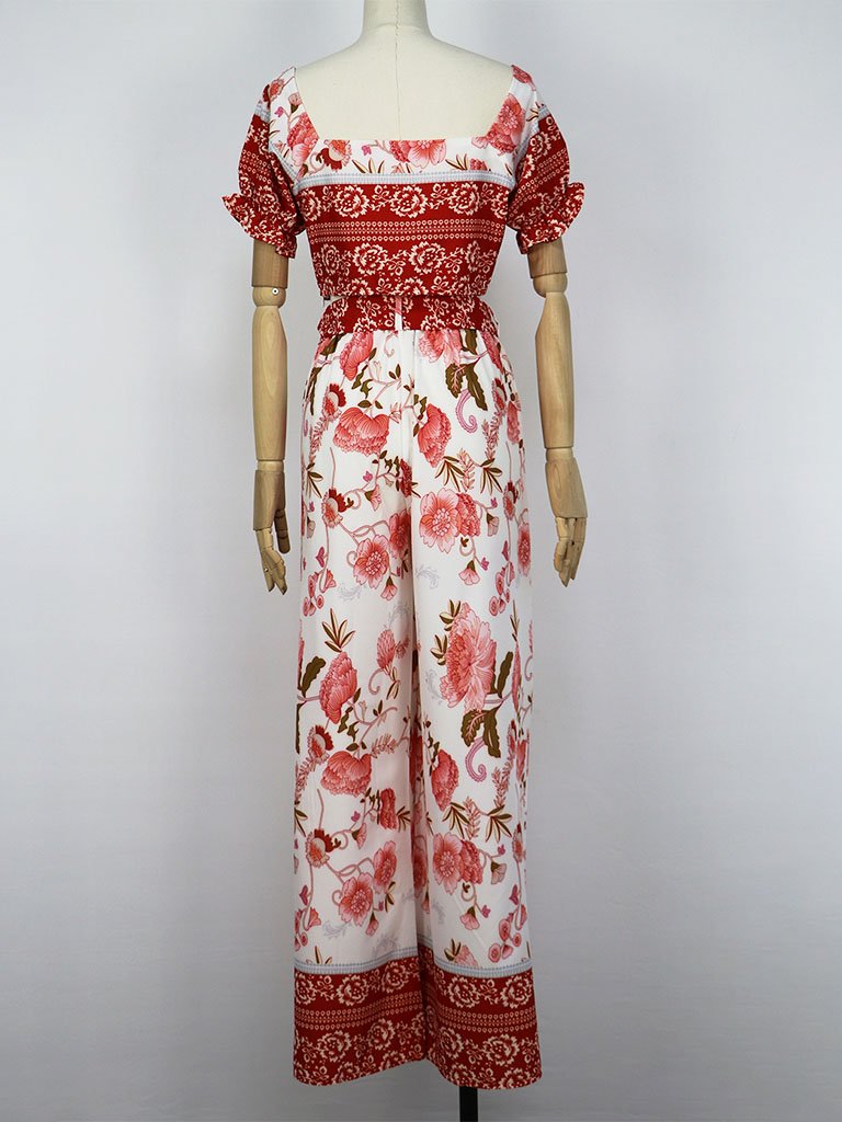 2 Pieces Boho Outfits Cropped Floral Printed Beach Wear For Women