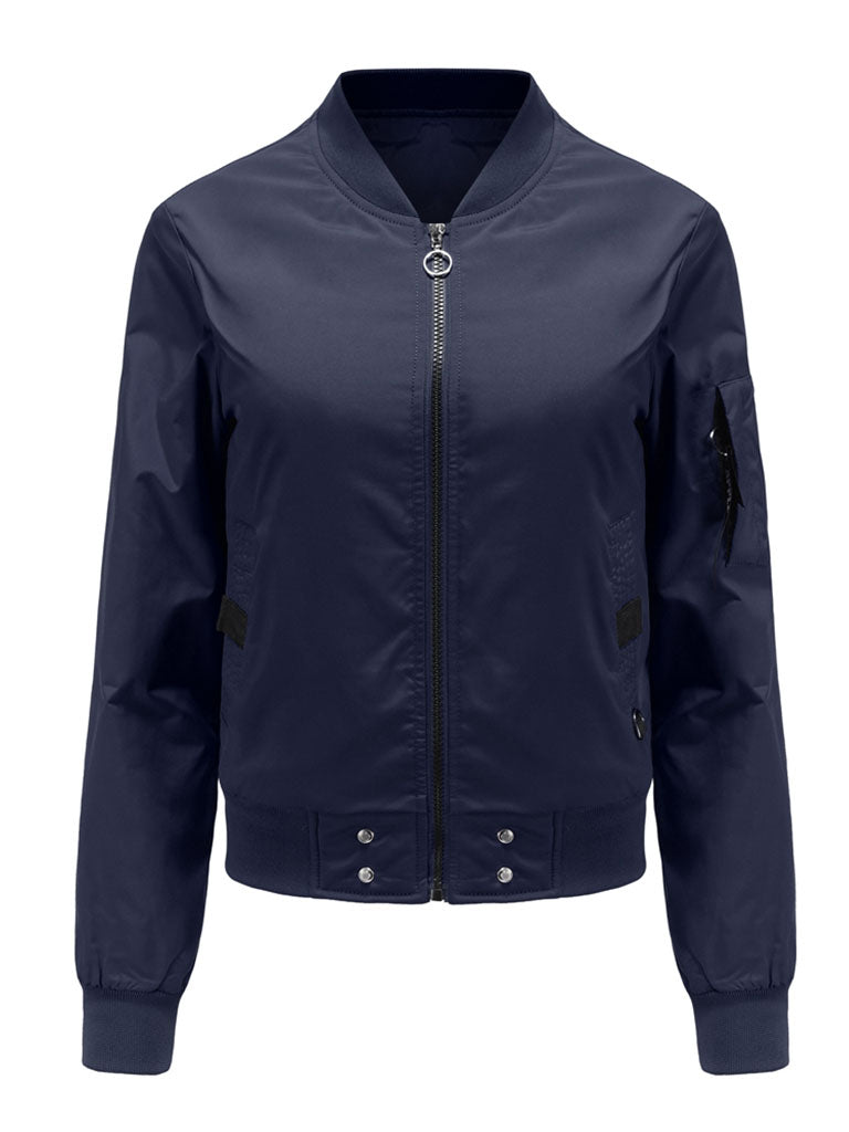 Pilot Style Jacket Daily Going out Fall Winter Casual Solid Color Stand Collar Sporty Jacket For Women