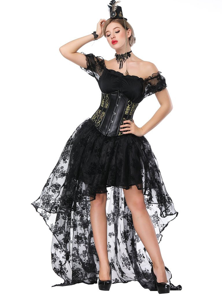 Gothic Costume Halloween  Lace  Top Corset And Asymmetrical Skirt