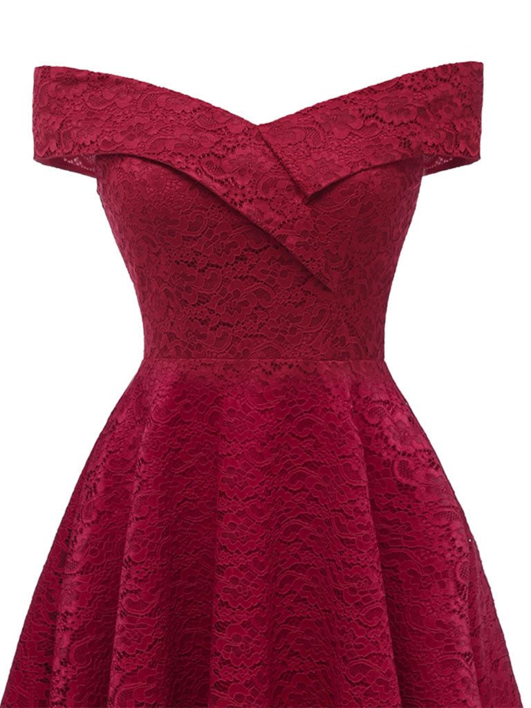 Navy Short Sleeve Off the Shoulder A line Vintage Party Dress