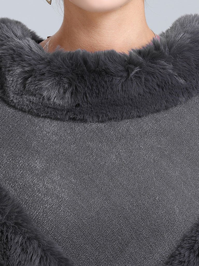 Coat Cape Peacoat Faux Fur Collar Poncho