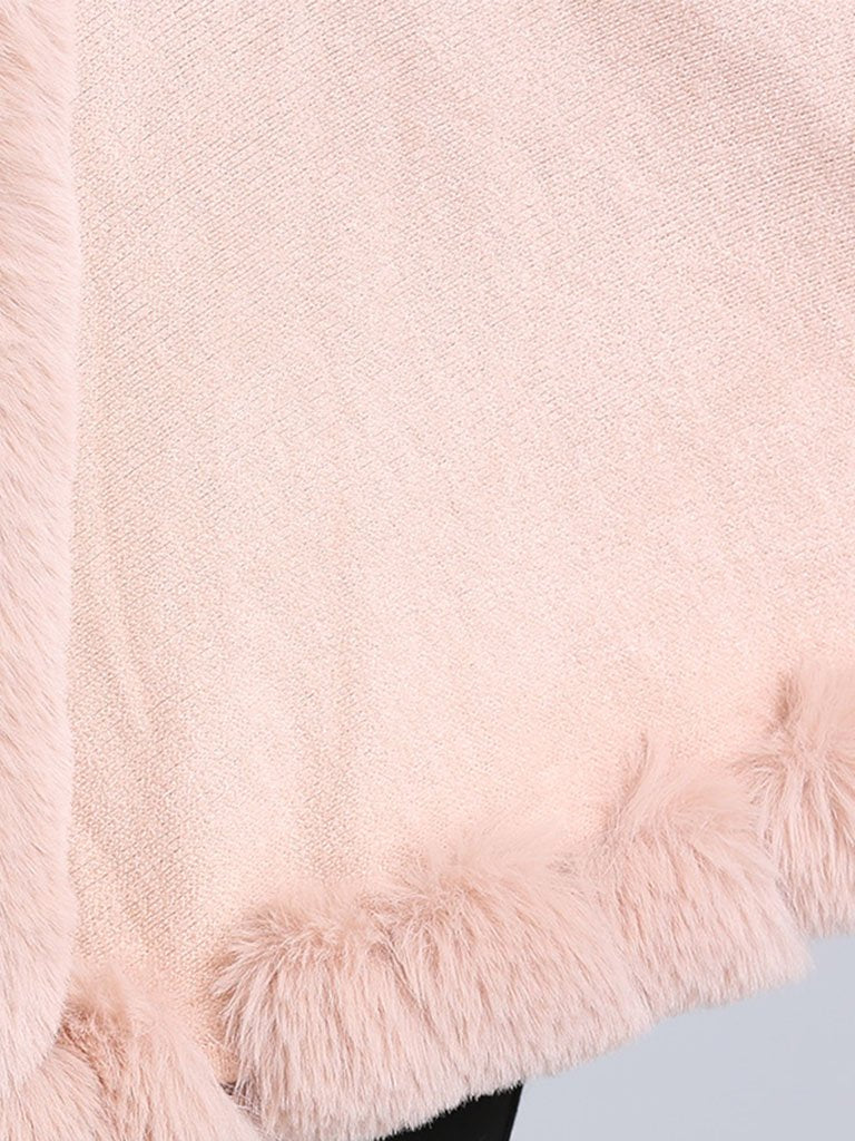 Poncho Sweater Faux Fur Coat Shawl Collar