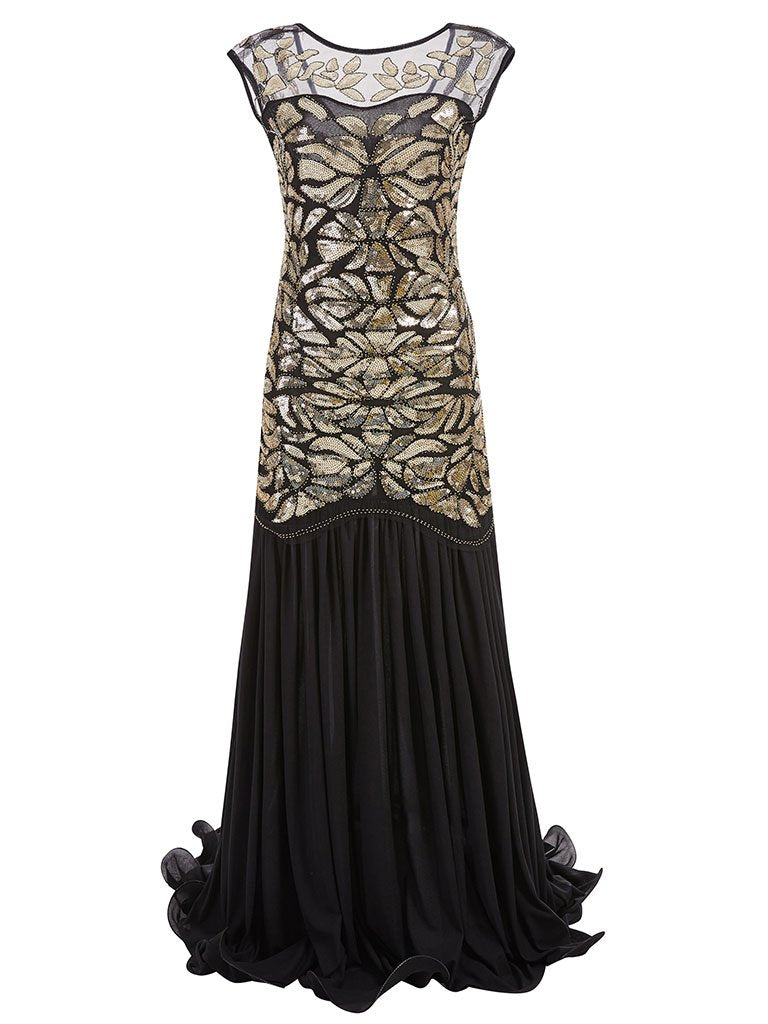 Green 1920s Maxi Sequined Flapper Dress