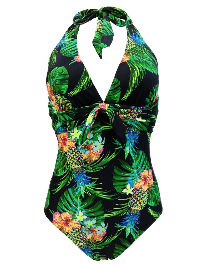 Concise Backless Vintage Style Floral One Piece Bikini Bathing Suit