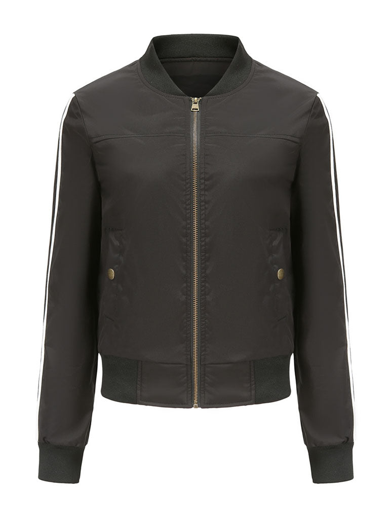 Pilot Style Jacket Daily Fall Winter Casual Solid Color Stand Collar Sporty Jacket