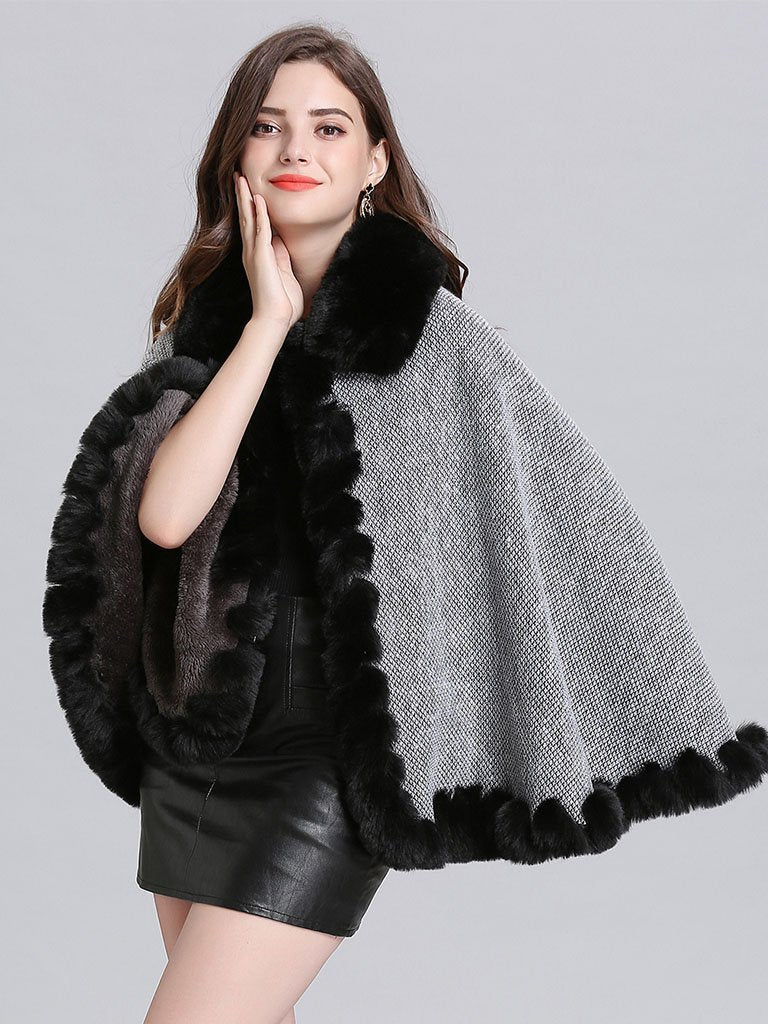 Poncho Knitwear Oversized Sweater Faux Fur Coat Shawl Collar Sweaters