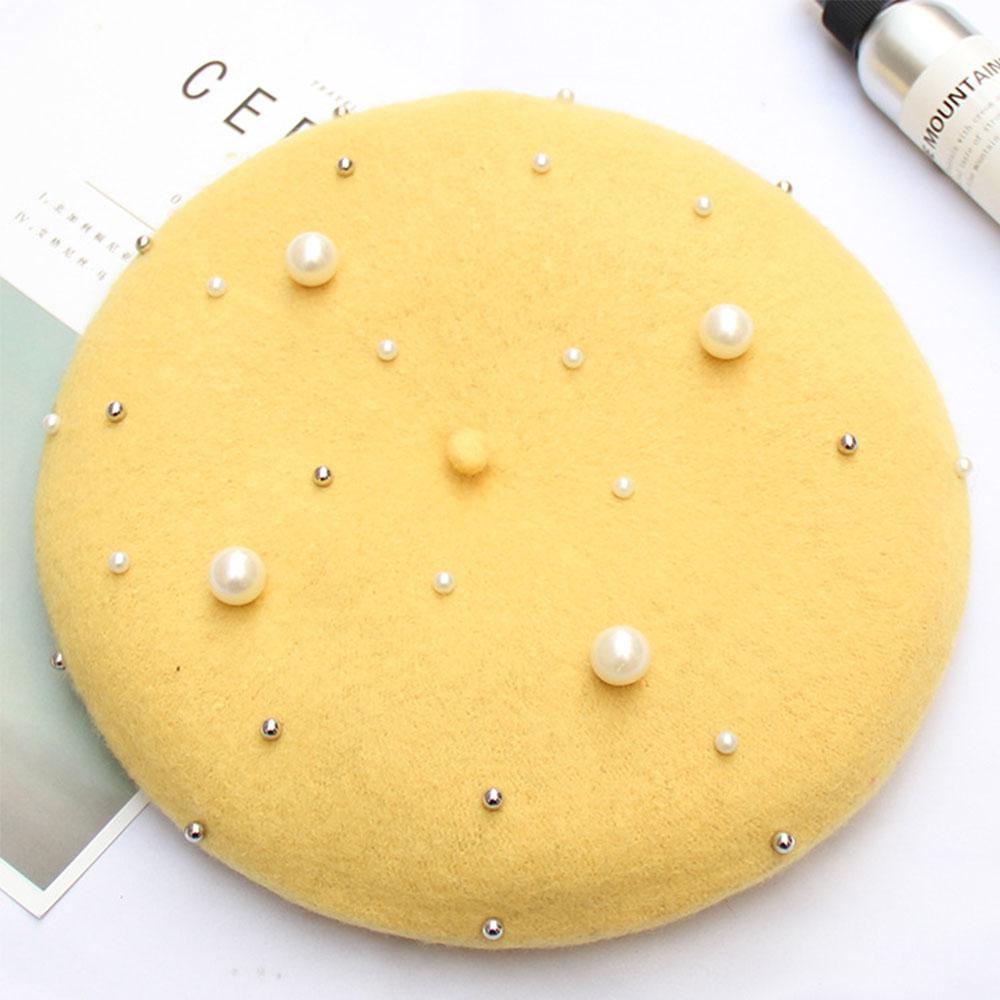 Pearl Stars Wool Felt Beret Hat Cap
