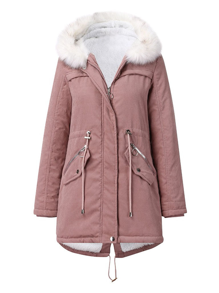 Parker Coat Daily Going Out Fall Winter Casual Waisted Solid Color Cotton Oversized Hoodie Coat