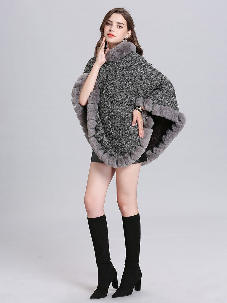 Woolen Poncho Faux Fur Shawl Collar Oversized Winter Coat