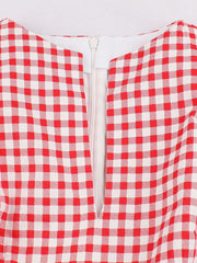 1950s V Neck Red Plaid Vintage Dress