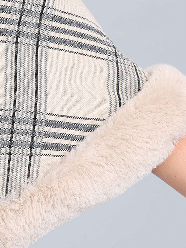 Poncho Wrap Faux Fur Collar Double Layer