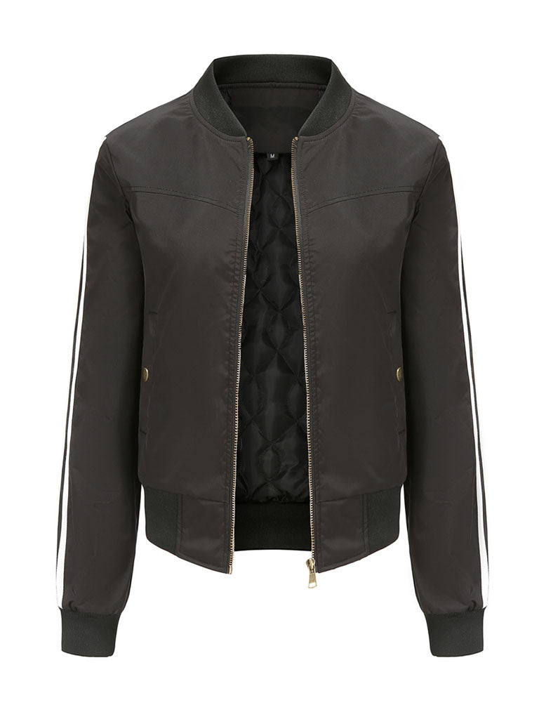 Pilot Style Jacket Daily Fall Winter Casual Solid Color Stand Collar Sporty Jacket