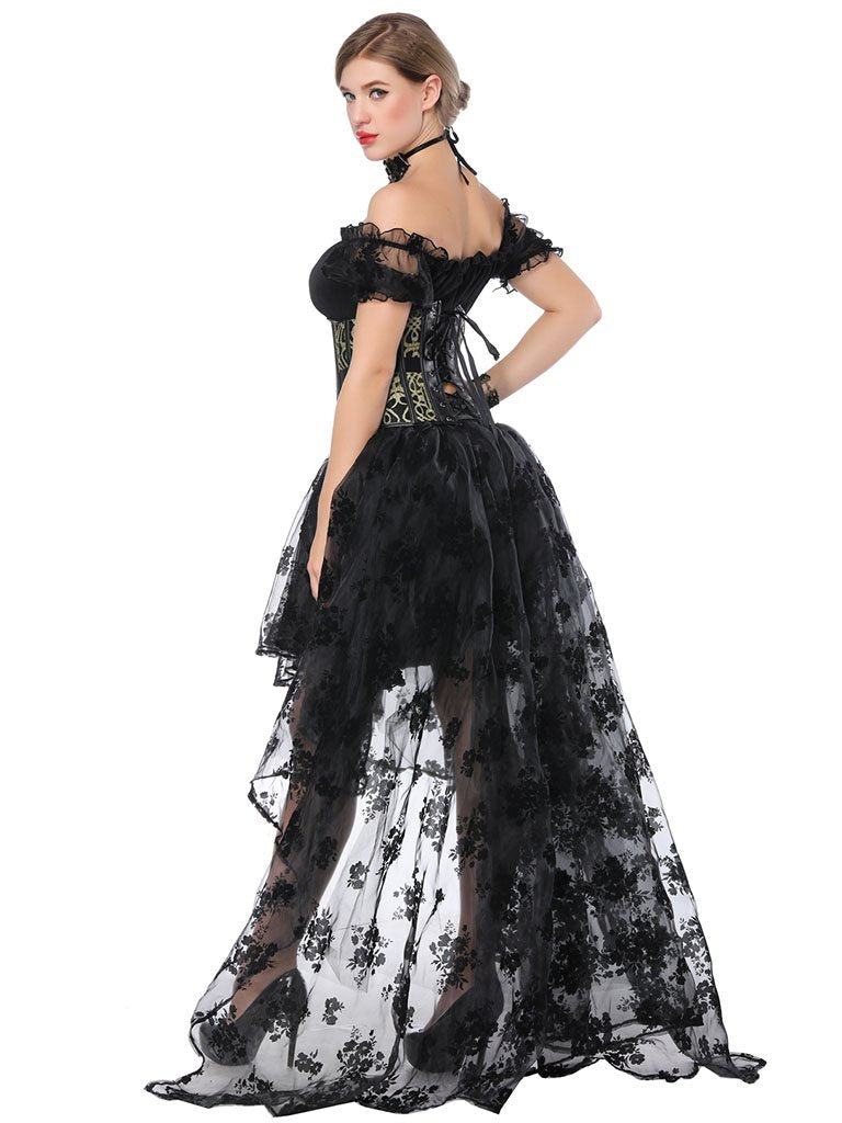 Gothic Costume Halloween  Lace  Top Corset And Asymmetrical Skirt
