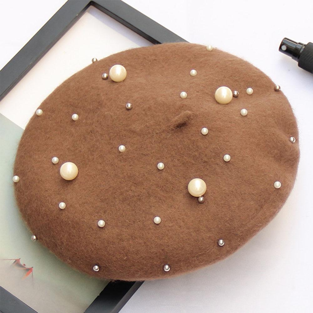 Pearl Stars Wool Felt Beret Hat Cap