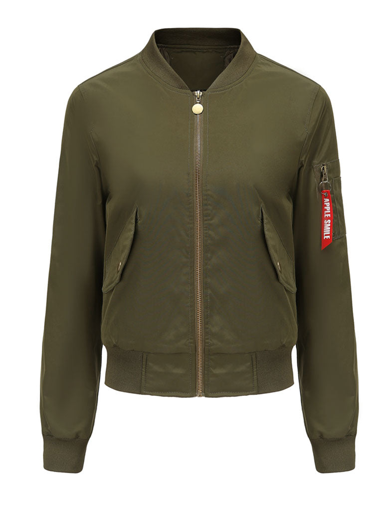 Pilot Style Jacket Daily Zippered Fall Winter Casual Solid Color Stand Collar Sporty Jacket